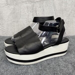 Via Spiga Platform Sandals Womens Size 10 Black Leather Wedge Ankle Strap Italy